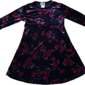 Hartstrings Velvet Floral Kids Dress - Navy and Purple